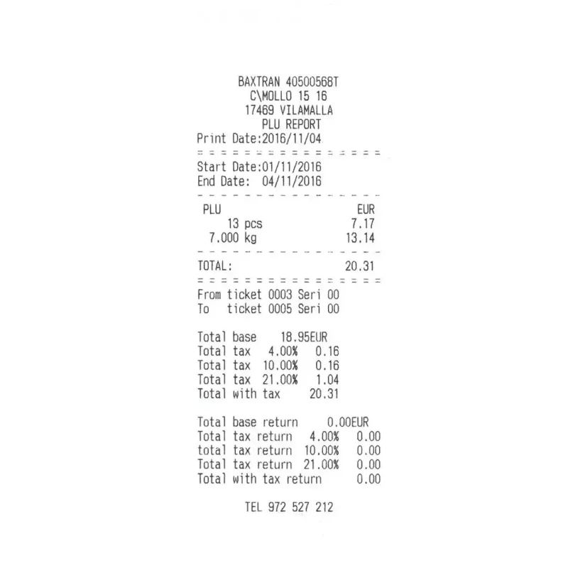 Balança comercial com ticket RTI - Baxtran | Ticket, CE-M, 6/15/30 kg
