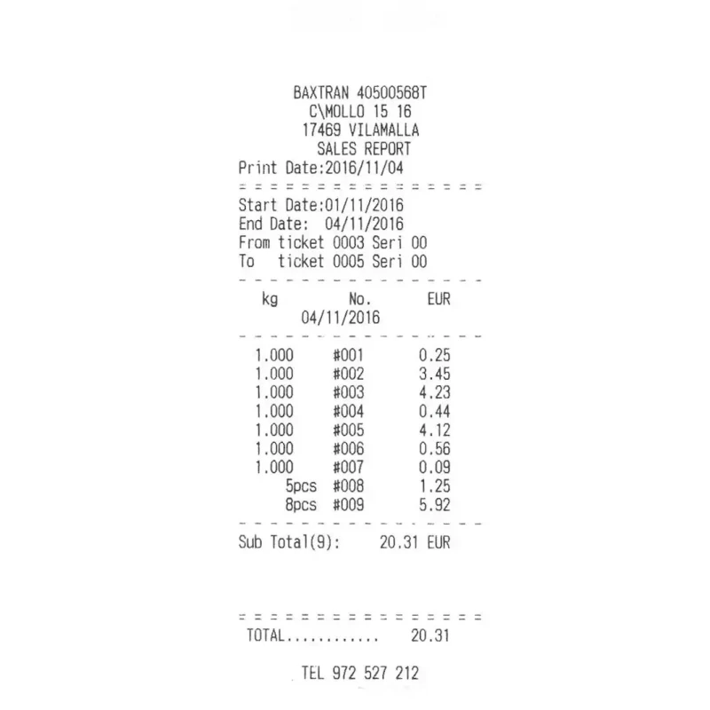 Balança comercial com ticket RTI - Baxtran | Ticket, CE-M, 6/15/30 kg