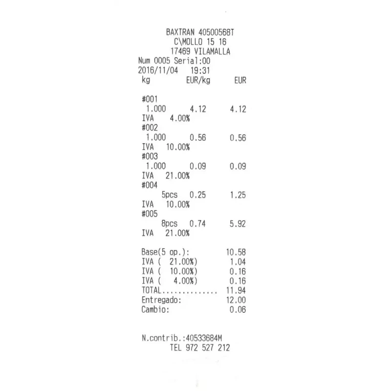 Balança comercial com ticket RTI - Baxtran | Ticket, CE-M, 6/15/30 kg