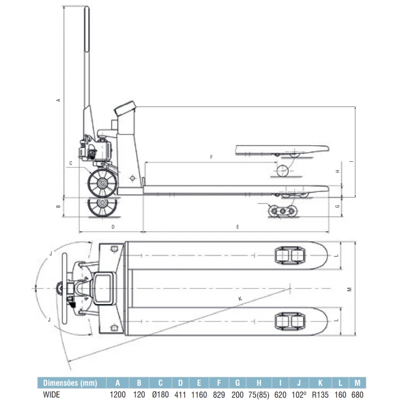 Porta paletes com balança ARX WIDE - Baxtran | Alcance 2000 kg
